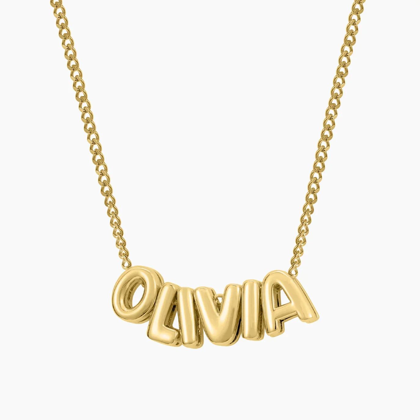 Bubble Name Necklace W Cuban Chain
