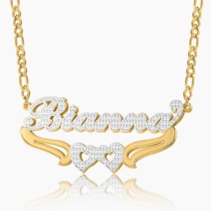 Kids Double Plated Hearts Name Necklace W Figaro Chain