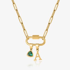 Initial Birthstone Paperclip Necklace