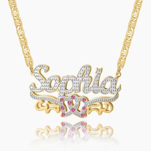 Double Plated Double Heart Name Necklace W Clip Chain