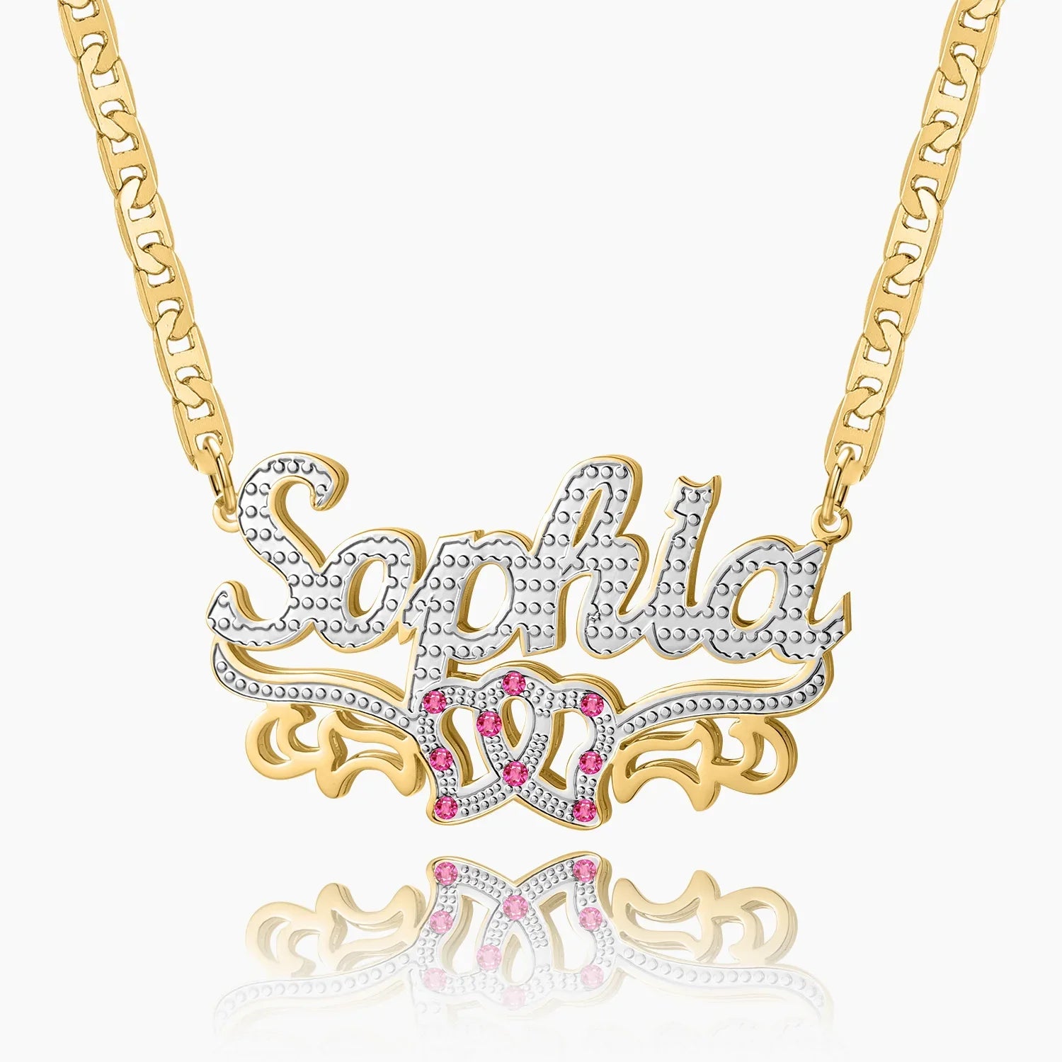 Kids Double Plated Double Heart Name Necklace W Clip Chain