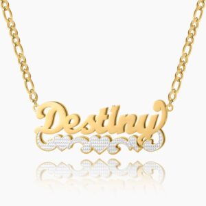 Double Plated Triple Heart Name Necklace W Cuban Chain