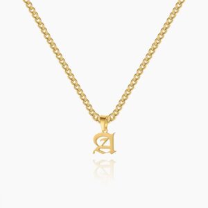 Kids Gothic Letter Necklace W Cuban Chain