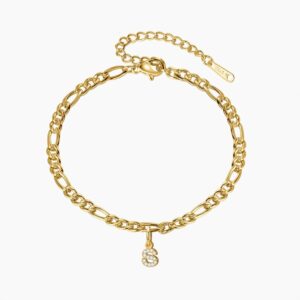 Iced Letter Anklet W Figaro Chain