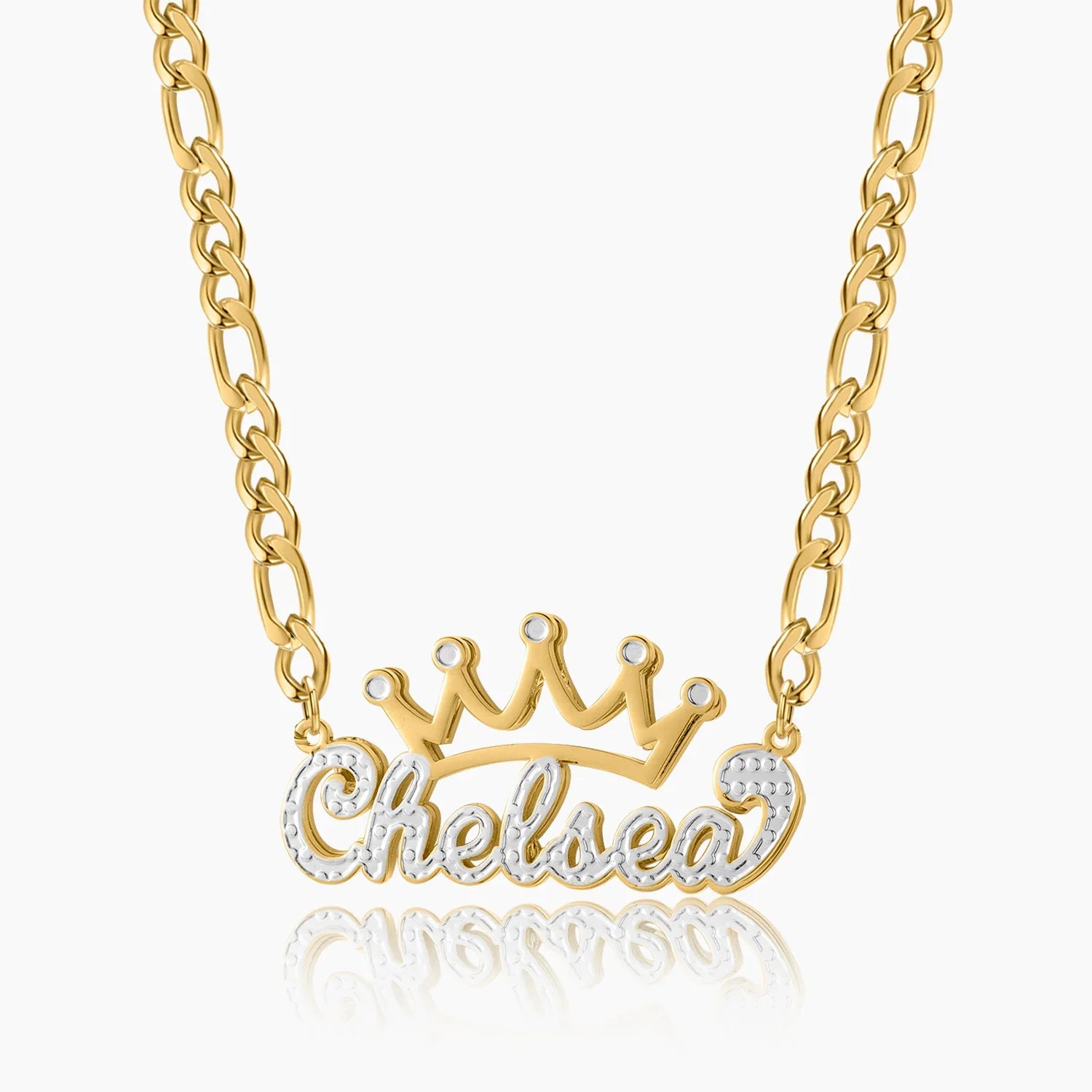 Kids Double Plated Crown Name Necklace W Figaro Chain 1