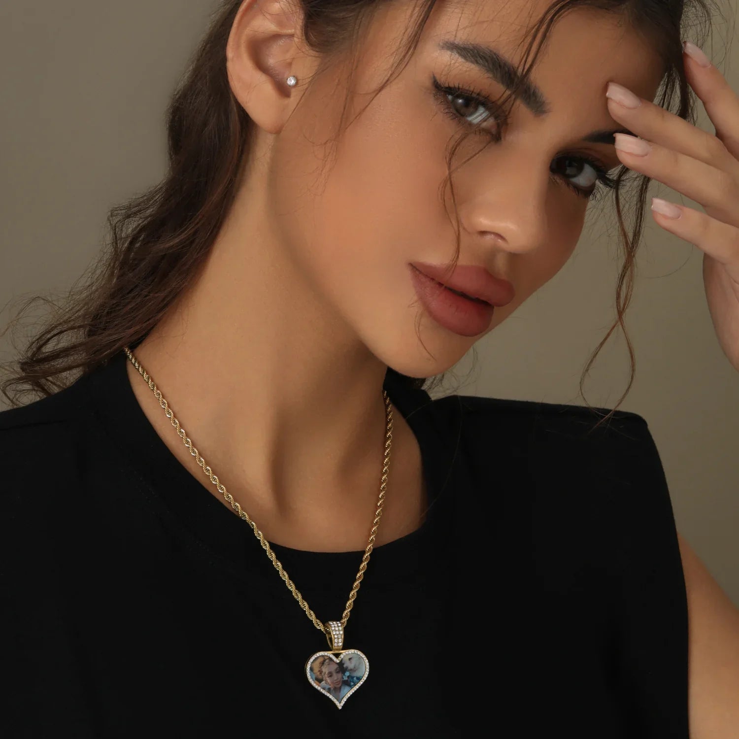 Iced Photo Pendant W Rope Chain - Image 2